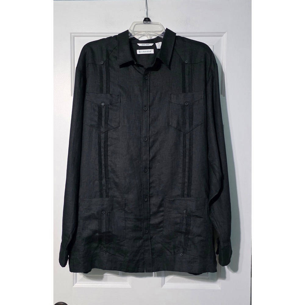 Cubavera Mens XL Black 100% Linen Long Sleeve Guayabera Cuban Wedding Shirt